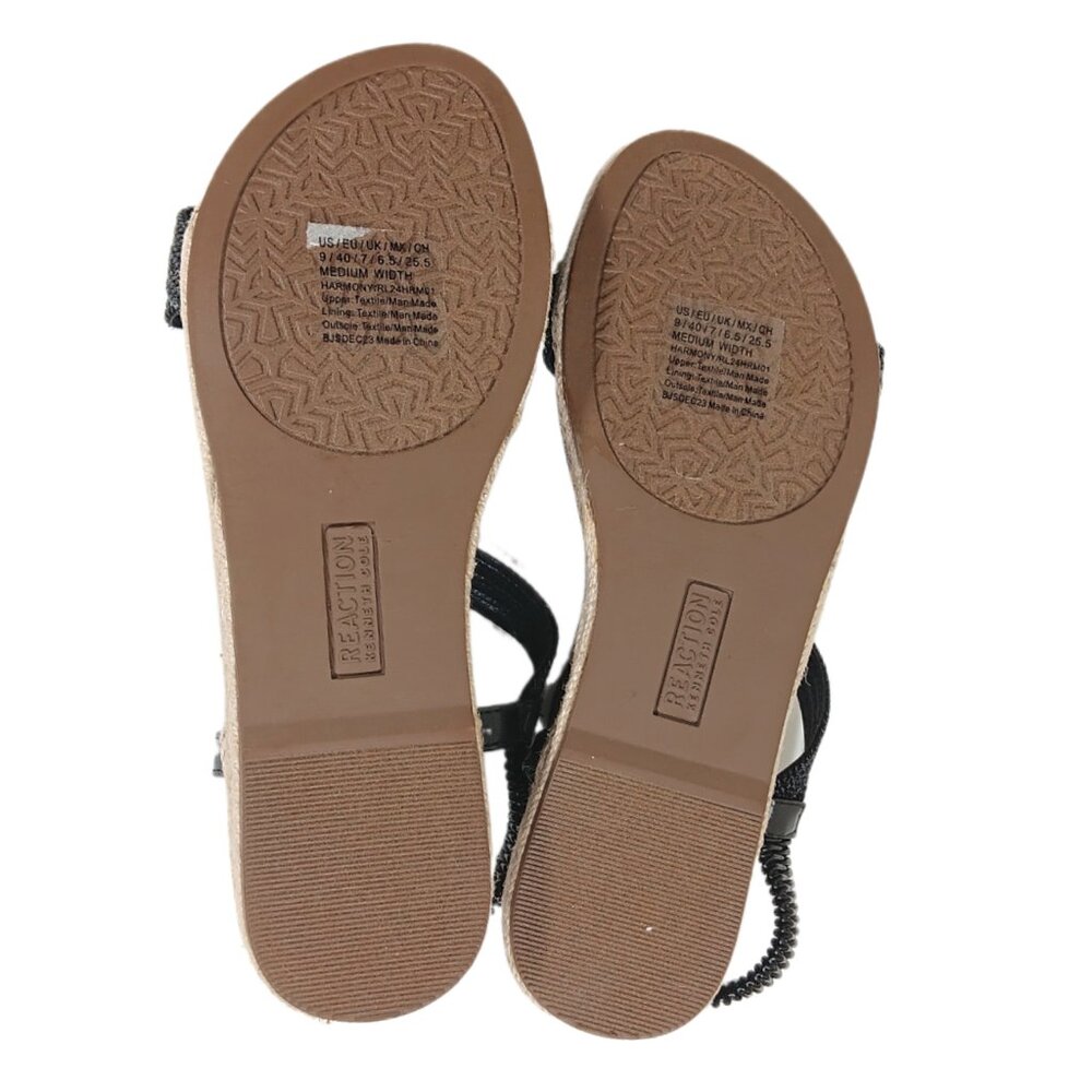 Kenneth Cole Harmony Sandals Womens 9 Black Woven Raffia T-Strap Boho Espadrille - Picture 4 of 5